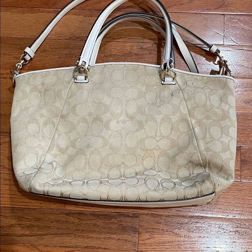 Coach Beige Signature Satchel with gold hardware EUC - Picture 7 of 10